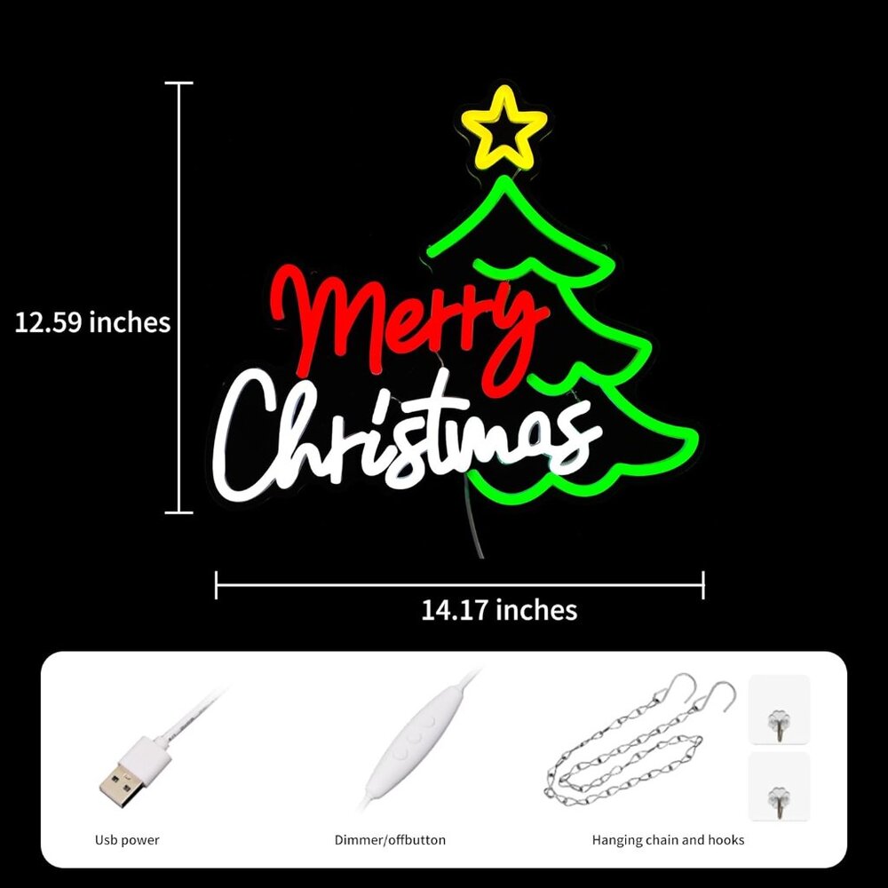 New Merry Christmas Neon Sign, Colorful Christmas Tree LED Light for Wall Decor - Picture 6 of 7